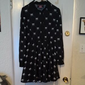 NWT Killstar | Black Long Sleeve Dress with White Cat Pattern